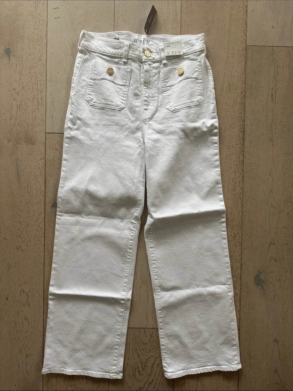 NWT J. Crew Women's White Wide Leg Slim Sailor Jeans Gold Buttons - Picture 4 of 7